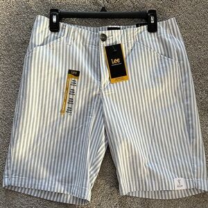 Lee women’s Light Blue and White cotton pinstripe Shorts NWT Size 10 medium